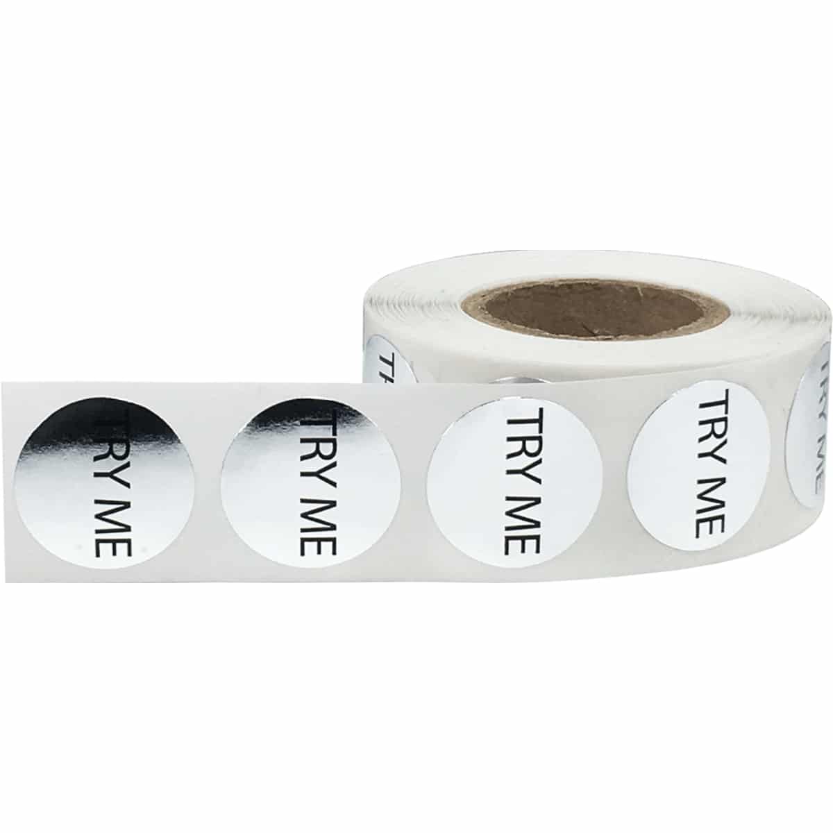 Silver Metallic Plastic Try Me Stickers 3/4" Round QTY 500