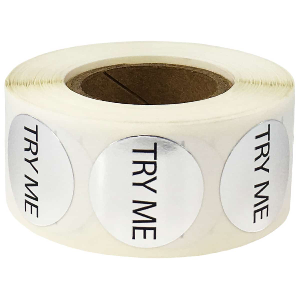 Silver Metallic Plastic Try Me Stickers 3/4" Round QTY 500