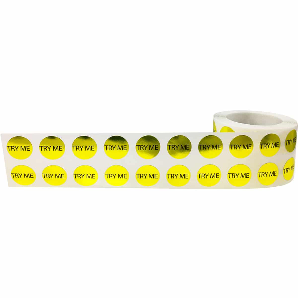 Small Gold Metallic Plastic Try Me Stickers 1/2" Round QTY 1,000 Small Gold Metallic Plastic Try Me Stickers 1/2" Round QTY 1,000