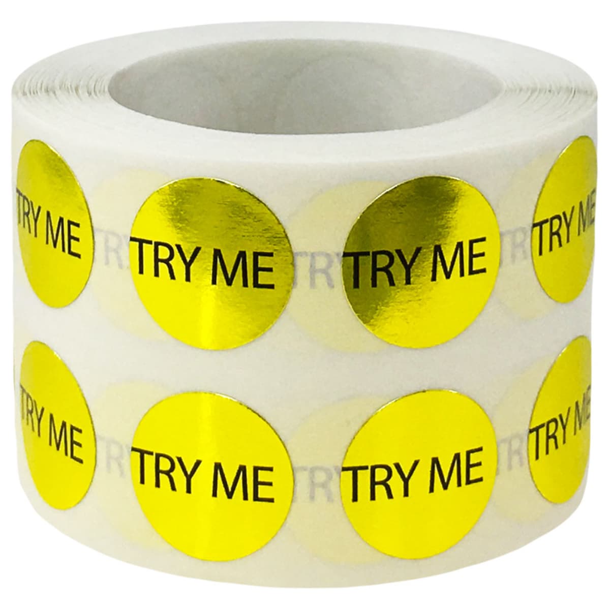 Small Gold Metallic Plastic Try Me Stickers 1/2" Round QTY 1,000 Small Gold Metallic Plastic Try Me Stickers 1/2" Round QTY 1,000