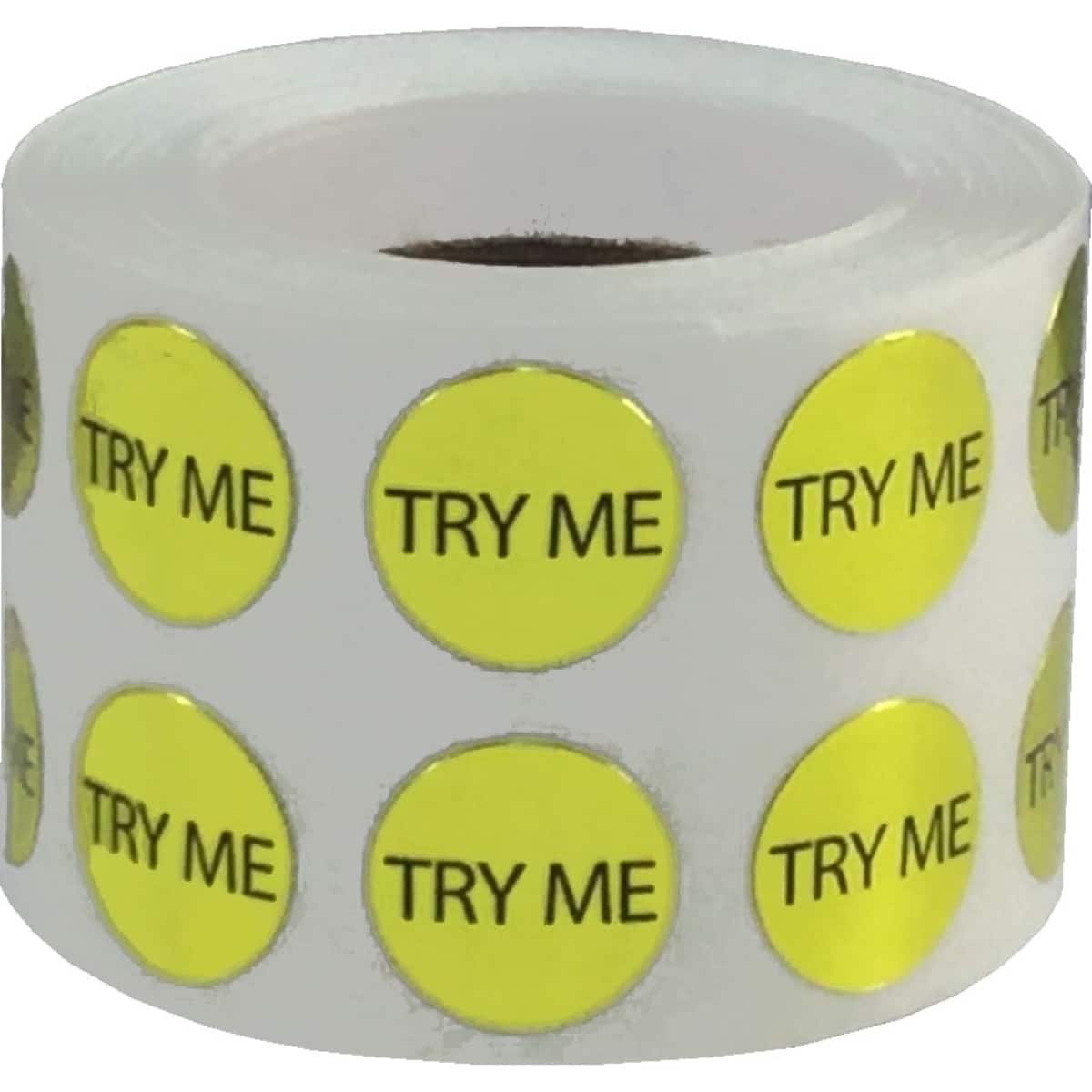 Small Gold Metallic Plastic Try Me Stickers 1/2" Round QTY 1,000 Small Gold Metallic Plastic Try Me Stickers 1/2" Round QTY 1,000
