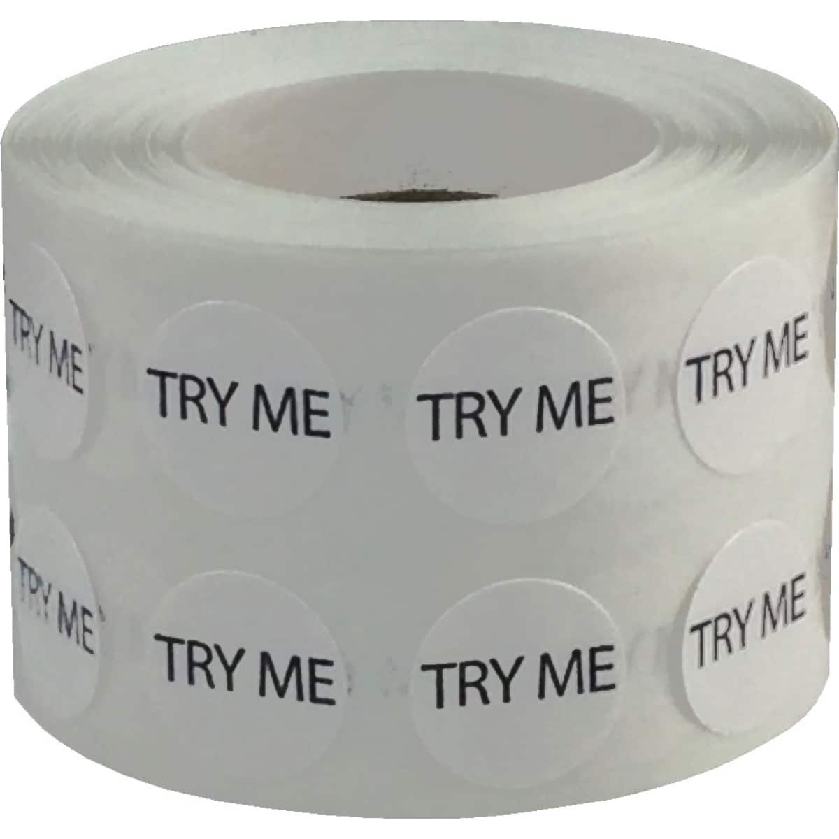 Small Semi-Gloss Try Me Stickers 1/2" Round QTY 1,000 Small Semi-Gloss Try Me Stickers 1/2" Round QTY 1,000