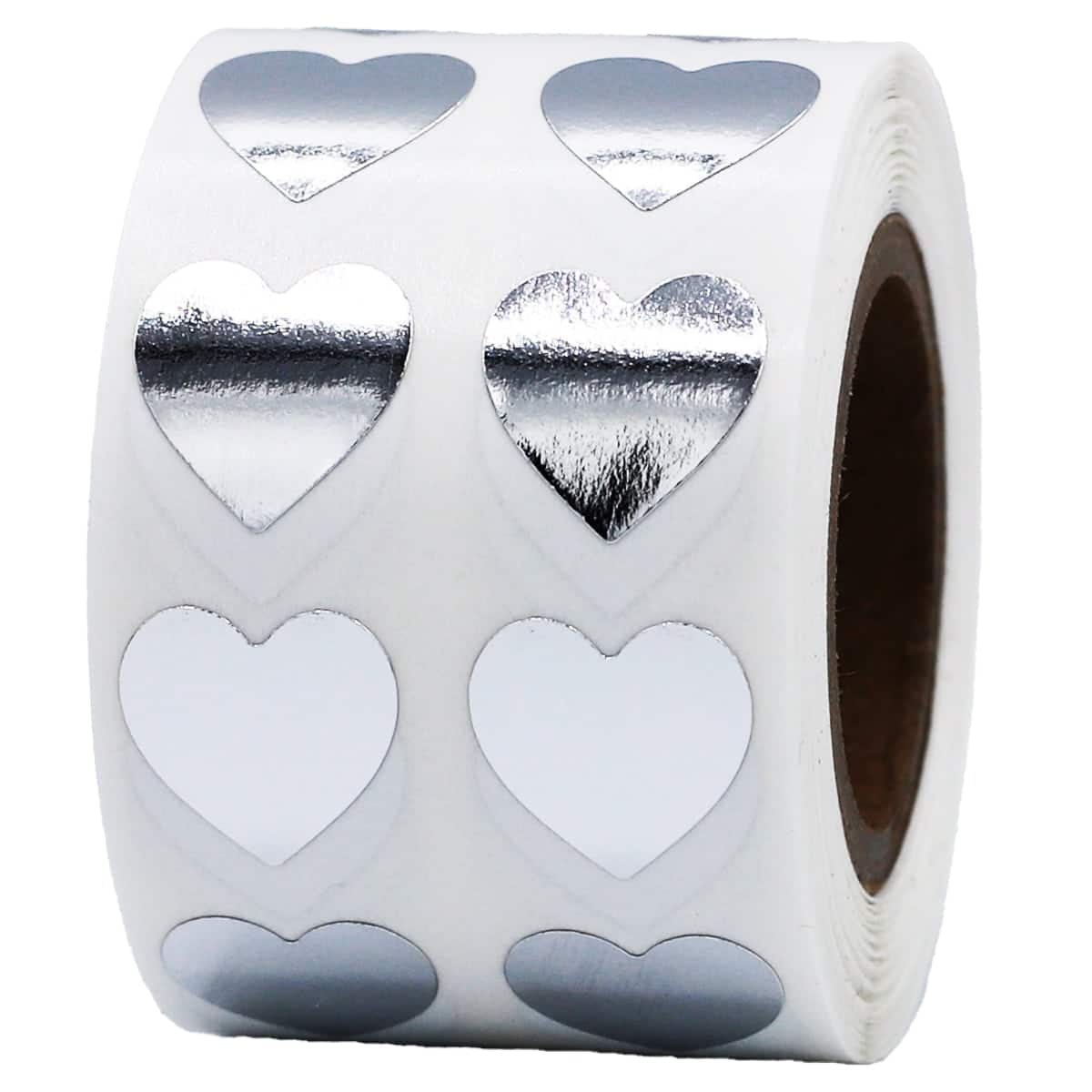 Small Metallic Silver Heart Stickers 1/2" QTY 1,000