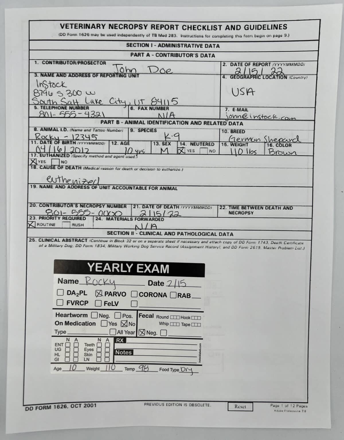 Pet Veterinarian Yearly Exam Labels | 3" x 4" QTY 500