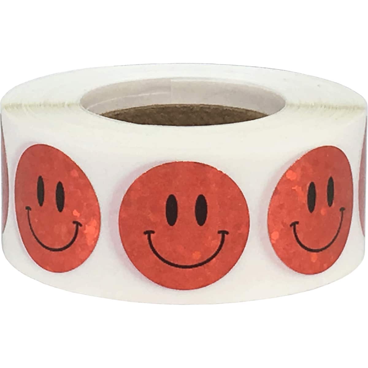 Holographic Sparkle Red Smiley Face Stickers 3/4"