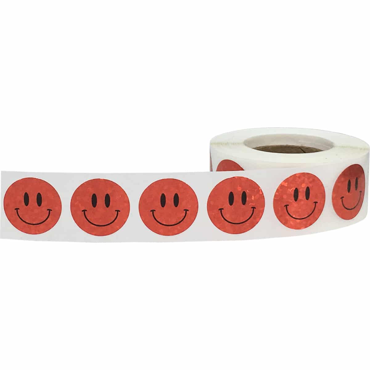 Holographic Sparkle Red Smiley Face Stickers 3/4"