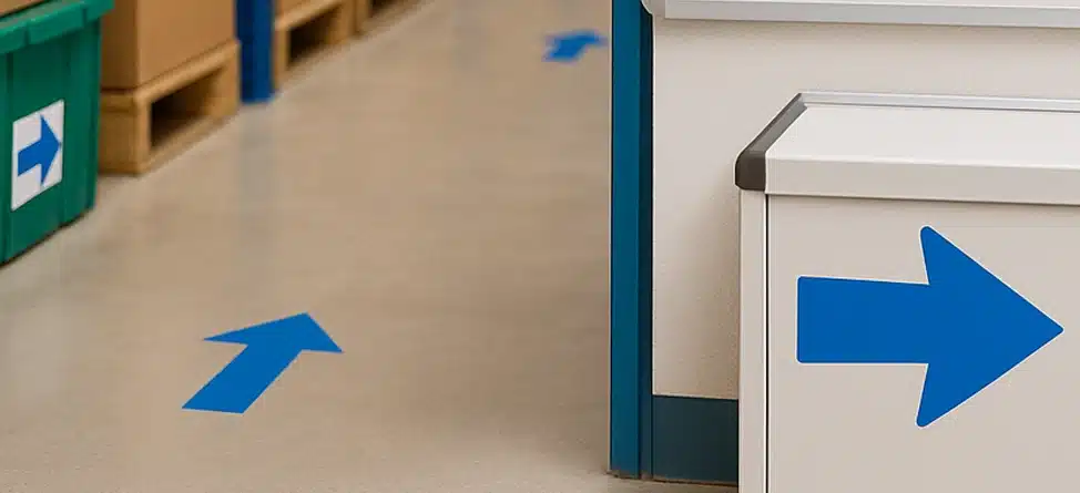 Arrow Stickers for Visual Organization in Warehouses and Classrooms