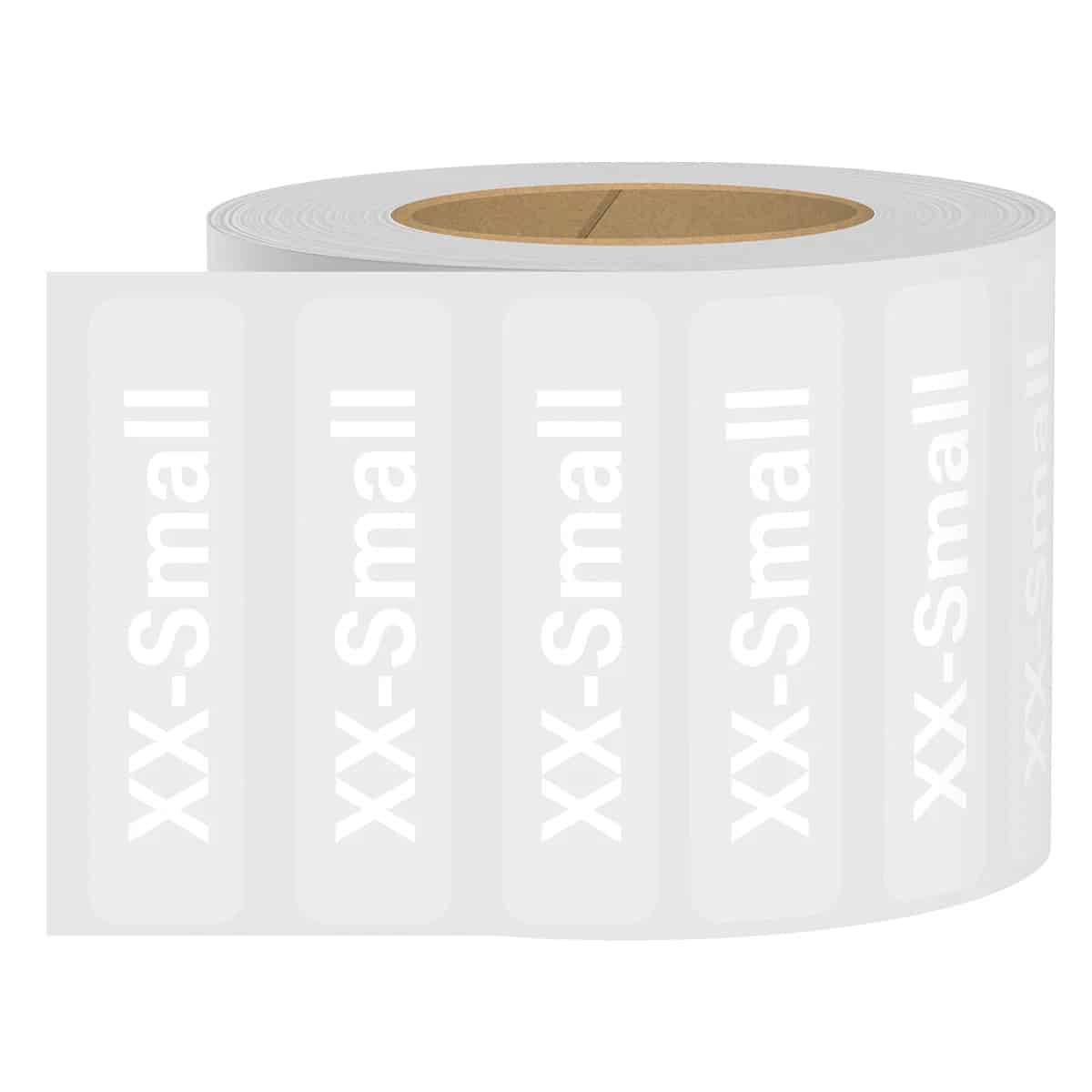 White Ink Standard Ultra Clear Size Strip Labels for Retail Shirts White Ink Standard Ultra Clear Size Strip Labels for Retail Shirts