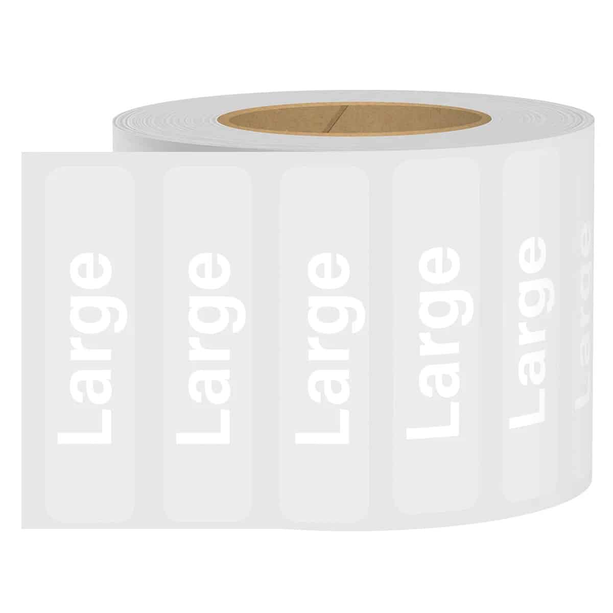 White Ink Standard Ultra Clear Size Strip Labels for Retail Shirts White Ink Standard Ultra Clear Size Strip Labels for Retail Shirts